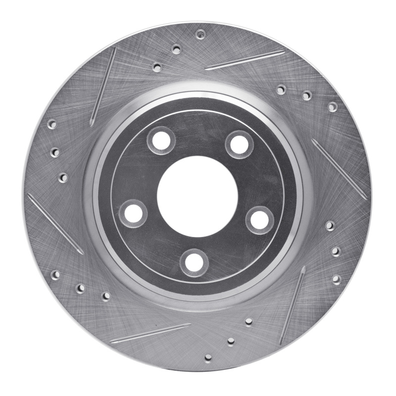 Ford Thunderbird Brake Rotor (1) - Rear Left - R1 Concepts - Drilled & Slotted - Silver - `00-`06